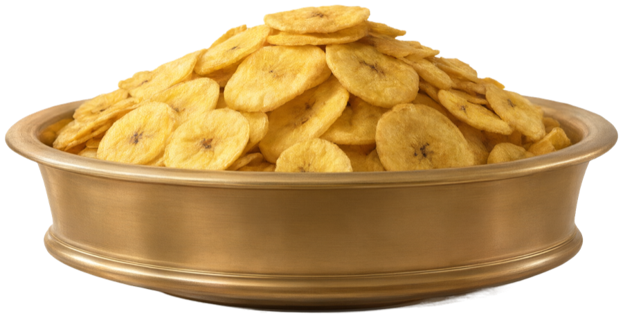 A bronze uruli of Mallu House banana chips