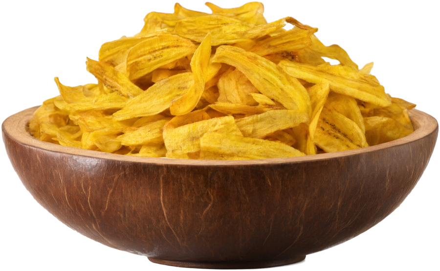 A coconut-shell bowl of Mallu House banana chips